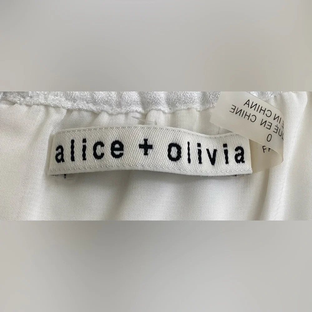 Alice + Olivia & Rozzi On/Off- Shoulder Mini Dress w Embroidered Lace Trims CL3